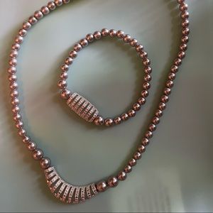 Silver beaded necklace and bracelet set